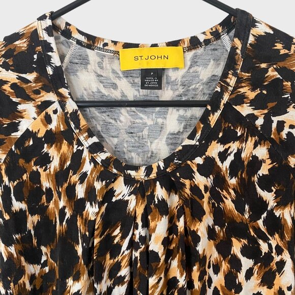 ST. JOHN Animal Print Short Sleeve Blouse Brown Black Women's Size Small Cheetah - Picture 5 of 11
